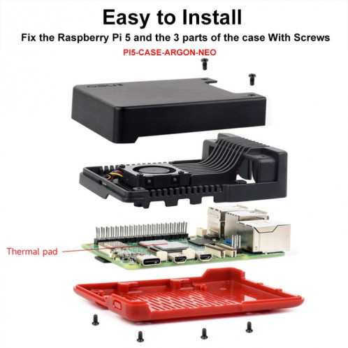 Boîtier en alliage d'aluminium Waveshare 26587 pour Raspberry Pi 5 Argon Neo, spécifications : standard SW4901782-010